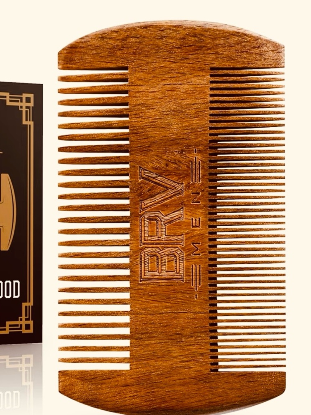 BRB MEN Wooden Dual-Teeth Beard Comb - Brown Wood
